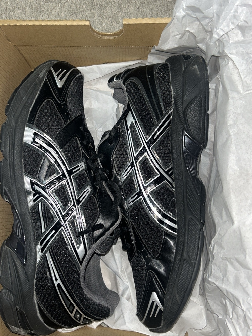 Asics Black/silver Athletic Running Shoes with Silver Accents